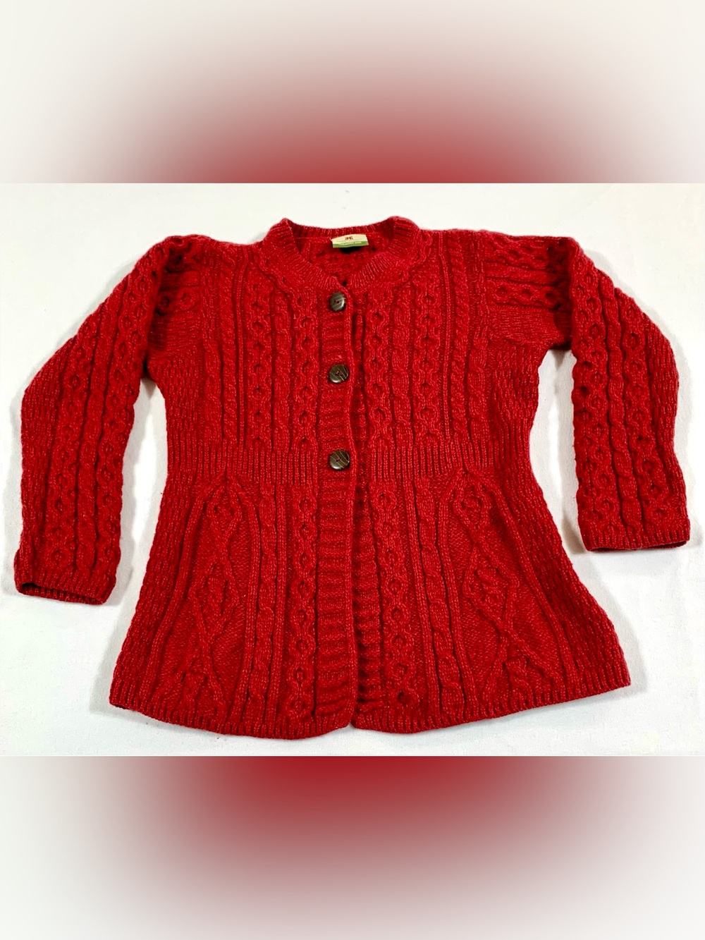 Carraig Donn Red Merino Wool Cardigan Women’s Size Small